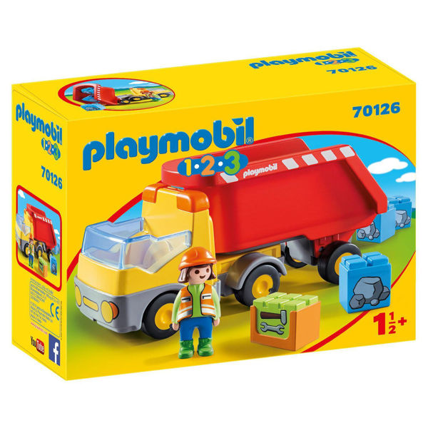 Playmobil 1.2.3. Ανατρεπόμενο Φορτηγό Με Εργάτη (70126)