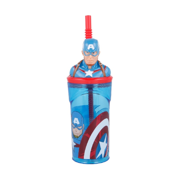 Captain America 3D Ποτήρι 360ml Με Καλαμάκι (530-57766)